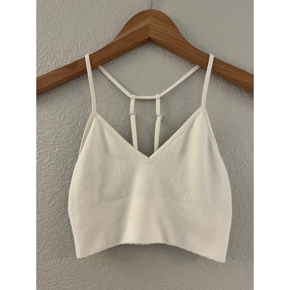 Anthropologie Ivory Ribbed Seamless Bralette XXS/XS V-Neck Racerback OB1739178